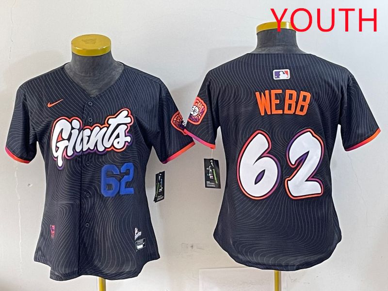 Youth San Francisco Giants 62 Webb Black Joint Name Nike 2025 MLB Jersey style 6